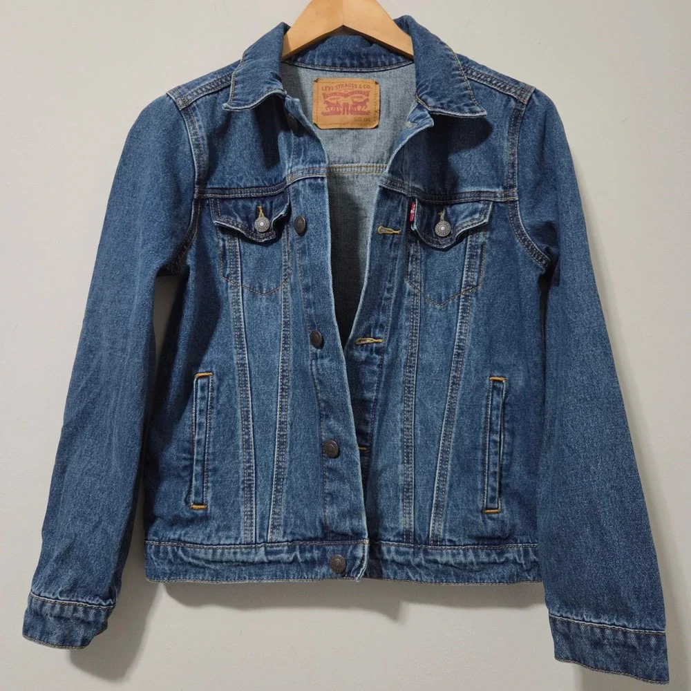 Levis Kids Medium Wash‎ Denim Trucker Jacket Blue Size L LG Cotton Classic